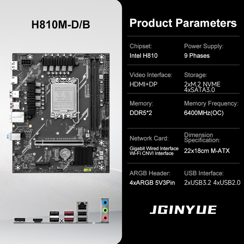 Placa base JGINYUE H810 Intel  - Ddr5 64Gb reseña y precio